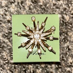 Gold Starburst Brooch with Crystals